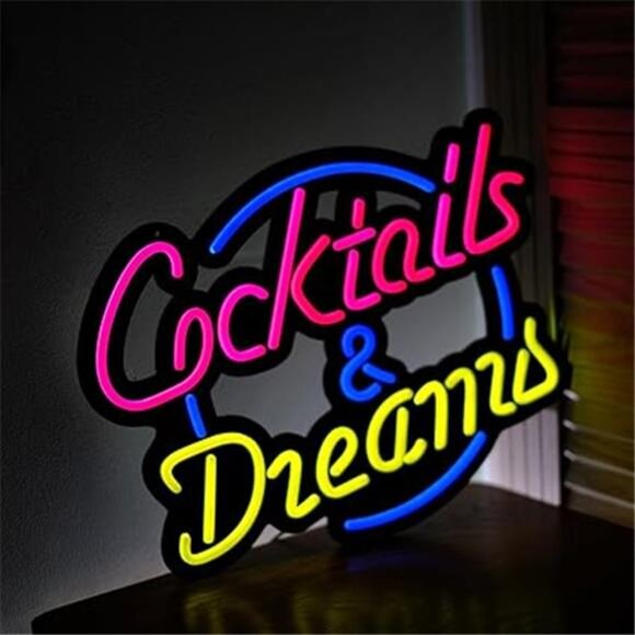 Cocktails & Dreams LED Neon Sign Movie Art Wall Lights Bedroom Bar Party Club - Picture 7 of 7